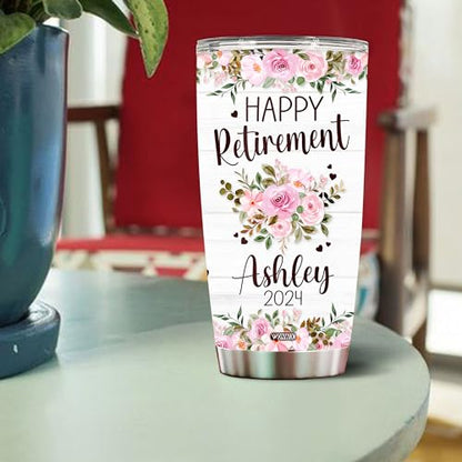Personalized Happy Retirement Tumbler Travel Cup Coffee Mug Insulated Stainless Steel 20oz With Lid Gifts for Coworker Friend Teacher Boss Dad Mom Doctor Women Men - color: RETIREMENT