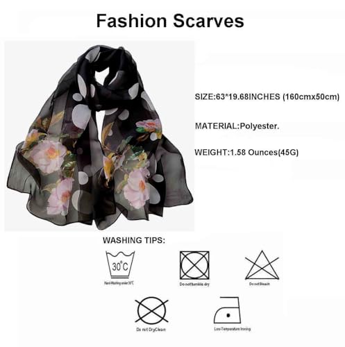 Pokeedioty Scarfs for Women Lightweight Fashion Scarves Elegant Floral Pattern Sheer Scarfs Sunscreen Shawls Wraps - color: P 050