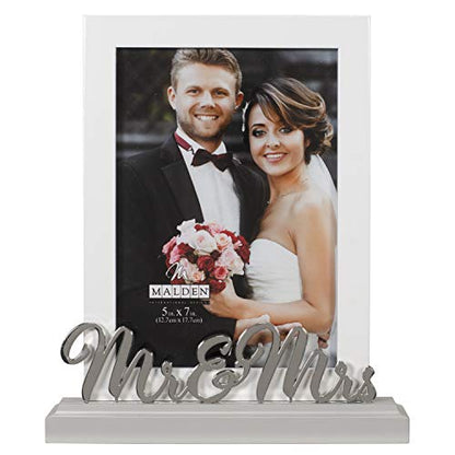 Malden Mr. & Mrs. Wedding Picture Frame, 5x7, White & Gray