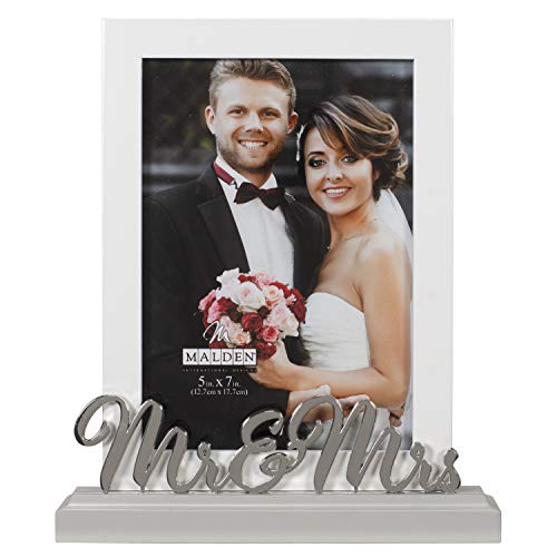 Malden Mr. & Mrs. Wedding Picture Frame, 5x7, White & Gray