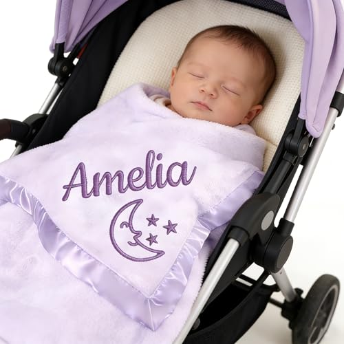 Personalized Baby Blanket with Embroidered Name,Custom Baby Receiving Blankets Soft Fleece Toddler Blanket for Newborn Baby Girl Shower Gifts -36" x 36" - color: Purple