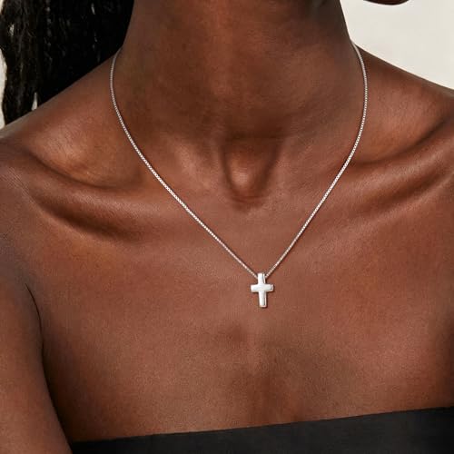 S925 Sterling Silver Cross Necklace for Women, Sterling Silver Chain Necklaces Cute Simple Small Cross Pendant Necklace Christian Baptism Religious Faith Jewelry Gifts 16 18 20 22 Inch