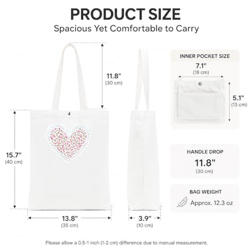 Christian Tote Bag Gift for Women, Canvas Bible Bag Handmade Floral Cross - color: White-mini Roses Love