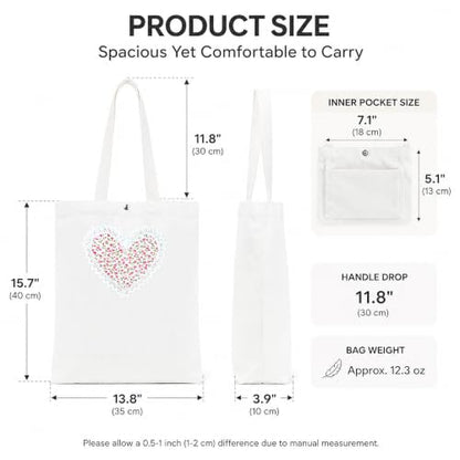 Christian Tote Bag Gift for Women, Canvas Bible Bag Handmade Floral Cross - color: White-mini Roses Love