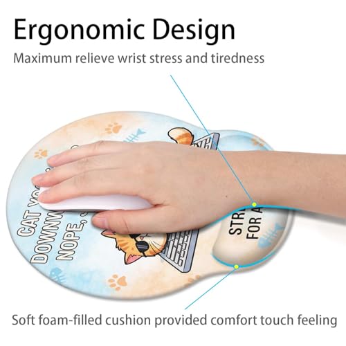Britimes Ergonomic Mouse Pad with Wrist Support, Cat Cartoon - color: Cat Funny Orange
