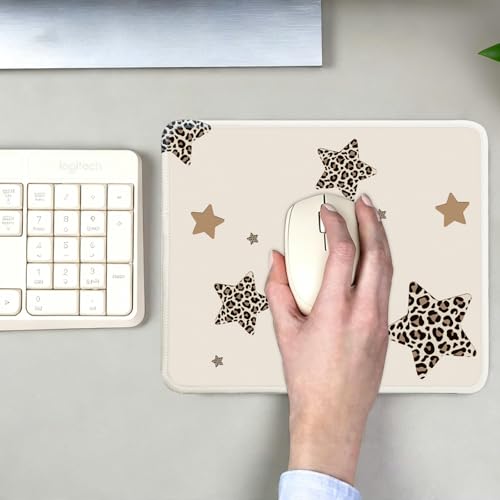 Mouse Pad for Desk with Stitched Edge, Premium Cute Washable Mouse Pads. Computer Mousepad with Non-Slip Rubber Base, Mousepads for Laptop, 9.25x7.75x0.12 inch (Leopard Stars) - color: Leopard Stars