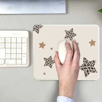 Mouse Pad for Desk with Stitched Edge, Premium Cute Washable Mouse Pads. Computer Mousepad with Non-Slip Rubber Base, Mousepads for Laptop, 9.25x7.75x0.12 inch (Leopard Stars) - color: Leopard Stars