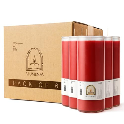 6pk Red Rojo 90hr | 7-Day Prayer Candles - Glass Jar Veladoras, Unscented Paraffin Wax | Love, Passion & Romance Novena - Catholic & Hispanic Church Altar, Memorial Vigil, Marriage Luck Gifts - color: Red