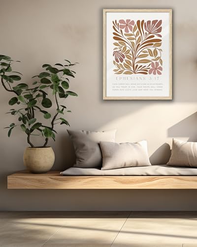 EcoHest 12x16 in Ephesians 3:17 Abstract Floral Framed Christian Wall Art - color: Framed Ephesians, size: 16"L x 12"W