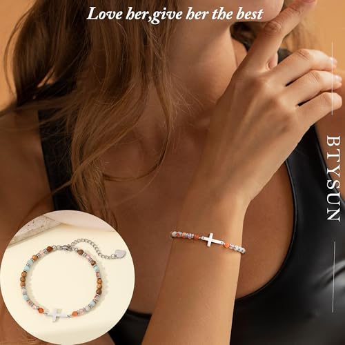Cross Bracelet for Women, Christian Gifts for Women 2026 Stocking Stuffers for Teens Her Bead Bracelet Adjustable Gemstone Faith Religious Confirmation Communion Bracelet for Best Friend Mom Faith Birthday Anniversary Jewelry - color: Colorful- Best Frien