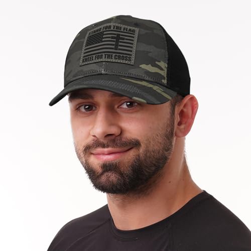 Christian Jesus Cross Hat American Flag Adjustable Faith Baseball Cap - Ideal Religious Gifts for Birthdays, Father's Day - color: Black-camo