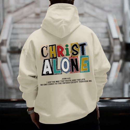 Christian Hoodies For Men Jesus Religious God Hoodie Faith Bible Verse Sweatshirt inspirational Cotton Pullover Tops - color: Apricot, size: Small