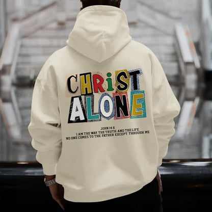 Christian Hoodies For Men Jesus Religious God Hoodie Faith Bible Verse Sweatshirt inspirational Cotton Pullover Tops - color: Apricot, size: Large