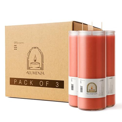 3pk Pink Rosa 90hr | 7-Day Prayer Candles - Glass Jar Veladoras, Unscented Paraffin Wax | Friendship, Romance & Affection Novena - Catholic Hispanic Church Altar, Memorial Vigil, Harmony Gift - color: Pink