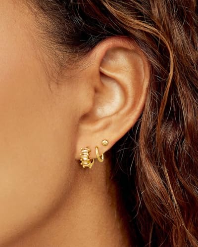 Bheop Gold Silver Dangle Earrings for Women, Cubic Zirconia Earring Stack - color: Gold-cz ball/huggie set