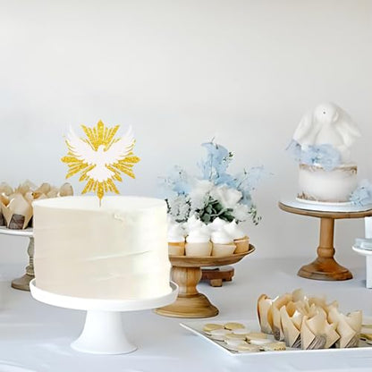 Holy Spirit Cake Topper, White Dove Cake Decor, Gold Glitter Baptism Cake Topper for Religious Baby Shower/Wedding Anniversary Party Decoration - style: Religious Dove