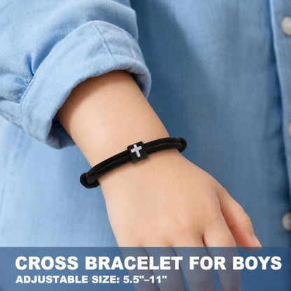 Cross Bracelet for Boys Baptism First Communion Confirmation - color: Black