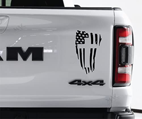 MAZ DISTRIBUTIONS – American Flag Christian Cross Sticker – Vinyl Decal for Truck – Removable Waterproof Sticker for Motorbike – Useable Indoor and Outdoor – Easy use for Car, Van, & Mailbox – MAZ 455 - color: Black