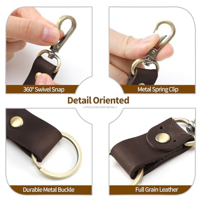 Jack&Chris Genuine Leather Keychain, Small Keychain for Man and Women, Key Holder Mens Belt Key Chain Ring, Red Brown - color: Red Brown