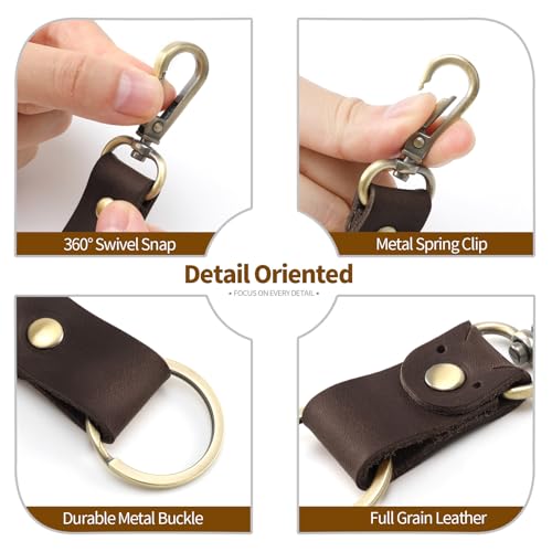 Jack&Chris Genuine Leather Keychain, Small Keychain for Man and Women, Key Holder Mens Belt Key Chain Ring, Red Brown - color: 3pack-red Brown