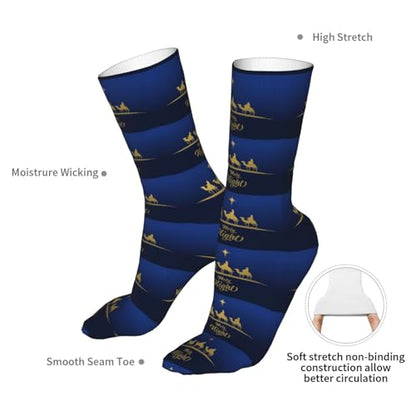 Christian Christmas Nativity Scene O Holy Night Sock Womens Short Stockings Casual Sport Crew Socks for Women Men - color: Black