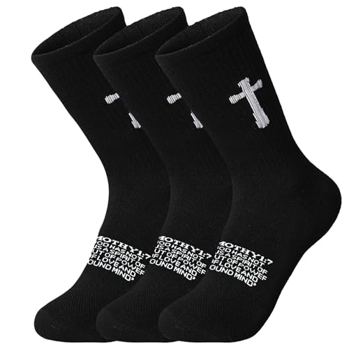 3 Pairs Unisex Cross Socks,Gifts for Christian: Easter Christmas - color: 2 Timothy 1:7 - Black