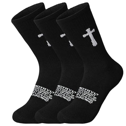 3 Pairs Unisex Cross Socks,Gifts for Christian: Easter Christmas - color: 2 Timothy 1:7 - Black