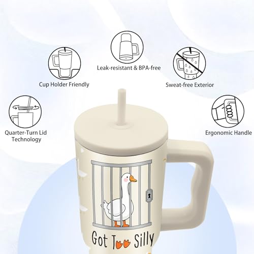 Goose Gifts, 24 oz Silly Goose Tumbler with Handle and Straw, Insulated - color: Goose