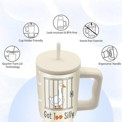 Goose Gifts, 24 oz Silly Goose Tumbler with Handle and Straw, Insulated - color: Goose