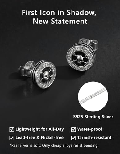 KRKC&CO Earrings for Men, Sterling Silver Earrings Studs, Hypoallergenic - color: Black C