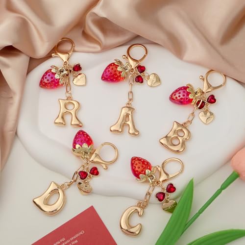 Snycler Bubble Initial Keychain Bag Charms for Women, A-Z Letter Keychain - color: Red - Strawberry Bow Letter