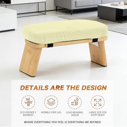 Bamboo Meditation Bench, Foldable Prayer Stool (Beige) - color: Beige