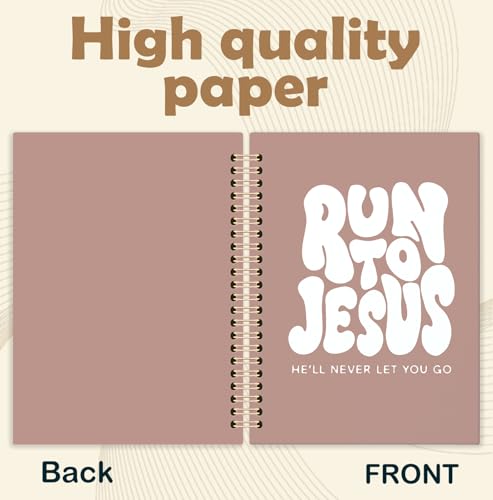 KRHFG Retro Brown Christian Spiral Notebook, Run to Jesus Bible Verse Journal, Religious Scripture Journals for Writing, Bible Notebooks for Note Taking, Church Notes Journal, 5.5x8.3 Inch - color: God-Retro Brown