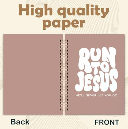 KRHFG Retro Brown Christian Spiral Notebook, Run to Jesus Bible Verse Journal, Religious Scripture Journals for Writing, Bible Notebooks for Note Taking, Church Notes Journal, 5.5x8.3 Inch - color: God-Retro Brown