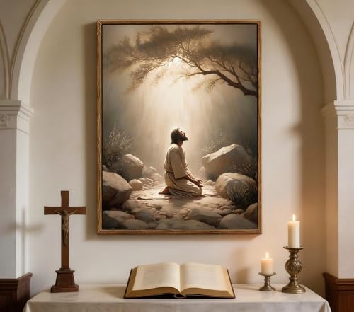 Framed Jesus Prayers Canvas Wall Art, God Divine Mercy Painting, 24x36in - color: Framed Jesus Prayers, size: 24x36in