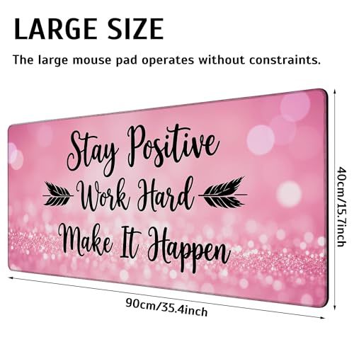 Stay Positive Mouse Pad,35.4 x 15.7 Inch Large Mouse Mat Non-Slip Rubber Stitched Edges for Writing Desk,Office,Home,Laptop - color: Stay Positive, size: 35.4L x 15.7W inches