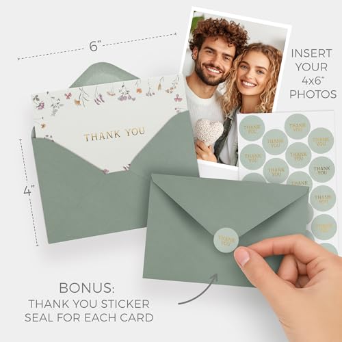 ZICOTO Beautiful Thank You Card Set With Envelopes and Stickers - Set of 20