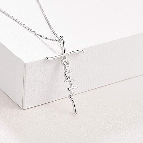 PRAYMOS Faith Cross Necklace for Women 925 Sterling Silver Pendant Necklace With Birthstone Initial Christian Religious Confirmation Baptism Mothers Day Gifts - color: Bestseller-Silver