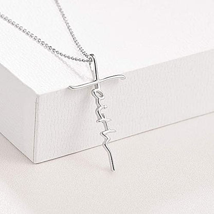 PRAYMOS Faith Cross Necklace for Women 925 Sterling Silver Pendant Necklace With Birthstone Initial Christian Religious Confirmation Baptism Mothers Day Gifts - color: Bestseller-Silver