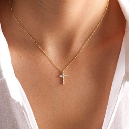 Fesciory Cross Necklace for Women, 14K Gold Plated Rhinestones Jewelry Gift - color: Gold Plated 15