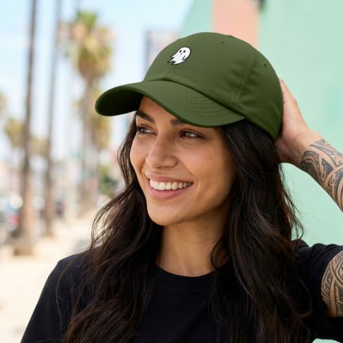 DALIX Ghost Embroidered Mens Womens Cotton Dad Hat Baseball Cap Adjustable - color: Olive