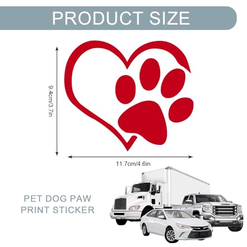 Pet Dog Paw Print Sticker, Car Window Decals, Dog Paw Love Heart Vinyl Car Decal, Auto Exterior Decoration Accessories Reflective Self-Adhesive Stickers for Window Laptop Wall - color: Red2