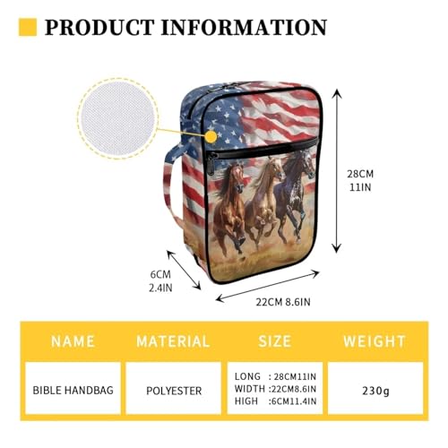 Suobstales American Flag Horse Print Bible Covers for Women Men,Carrying Book Bible Case Church Bag Lightweight Bible Bag Bible Protective with Handle and Zippered Pocket - color: American Flag Horse