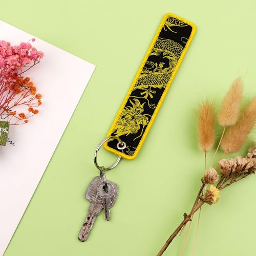 Woven Keychains (2-Packs) - Motorcycle Key Tag for Keys, Cars, Scooters, Aesthetic Key Chain for Women, Teacher, Men - color: Gold Dragon
