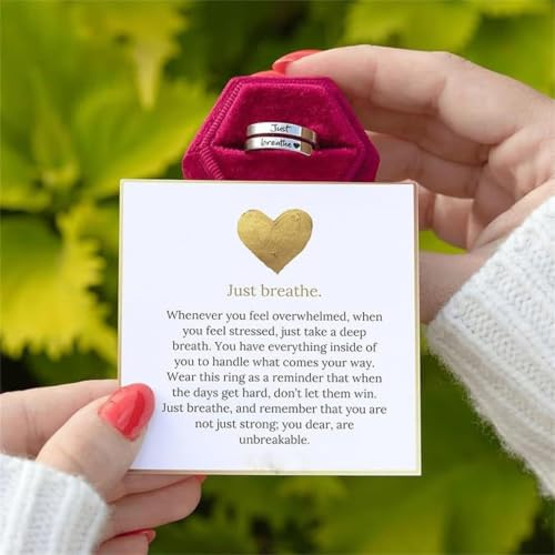 Faith Over Fear Cross Inspirational Rings for Women Daughter, Christian Blessed Hope Love Encouragement Rings Adjustable Open Tiny Purity Wrap Thumb Cross Ring Jewelry Graduation Cocktail Party - color: Just Breathe Silver