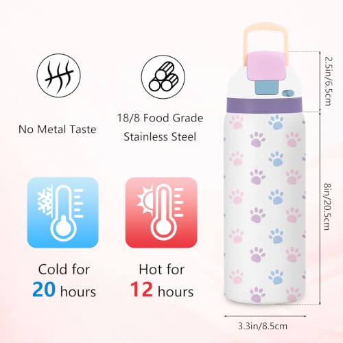 Paw 32oz Insulated Water Bottle, Dog Lover Gift, 2-in-1 Lid, 1PCS - color: Paw Print-White