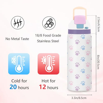 Paw 32oz Insulated Water Bottle, Dog Lover Gift, 2-in-1 Lid, 1PCS - color: Paw Print-White