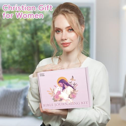 XKDOUS 50 Bible Study Supplies Journaling Kit with Journal and Case, Pink - color: Pink