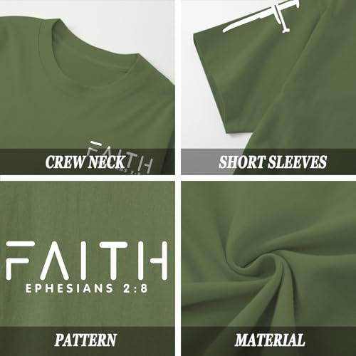 Christian Faith Cross Shirts for Men Jesus God Bible Verse Shirt Religious Inspirational Tshirts Graphic Cotton Tees - color: Army Green, size: XX-Large
