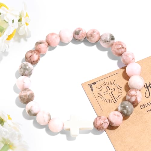 VIBILIA Cross Beaded Bracelets for Women, Birthday Gifts - color: B 1. Cross - Pink Zebra